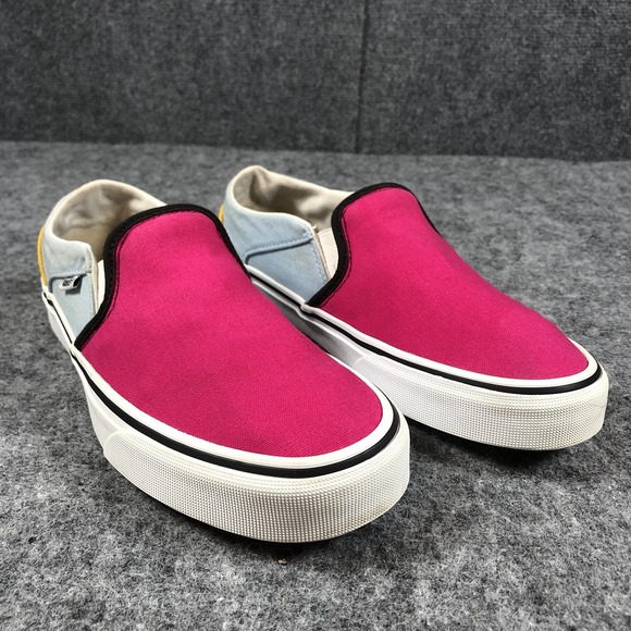 Vans Classic Slip-On Shoes Womens Size 8 Pink Yellow Blue Canvas Skate Sneakers - Picture 1 of 11